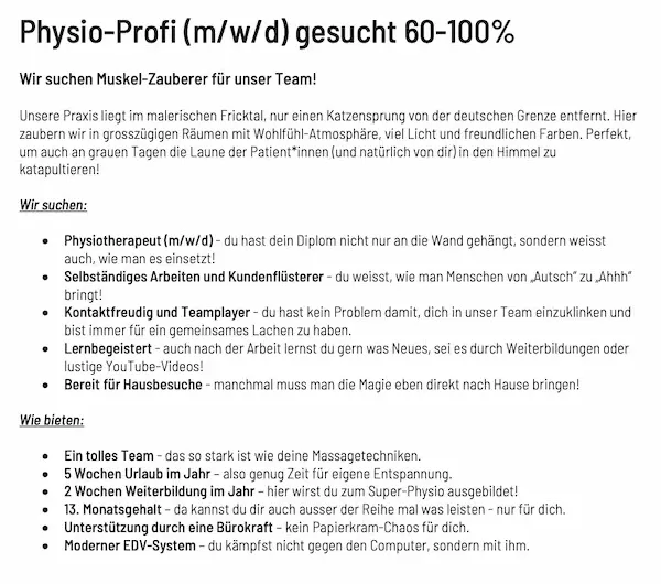 PhysiotherapeutIn gesucht